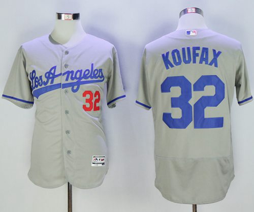 Dodgers #32 Sandy Koufax Grey Flexbase Authentic Collection Road Stitched MLB Jersey - Click Image to Close